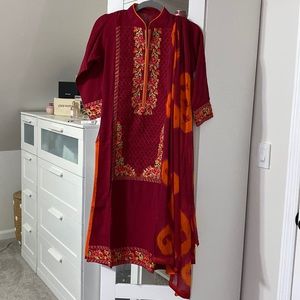 Red and orange Kurta suit